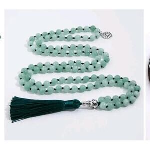 8mm Green Spotted Jade Buddhist 108 Prayer Beads Mala Necklace Meditation